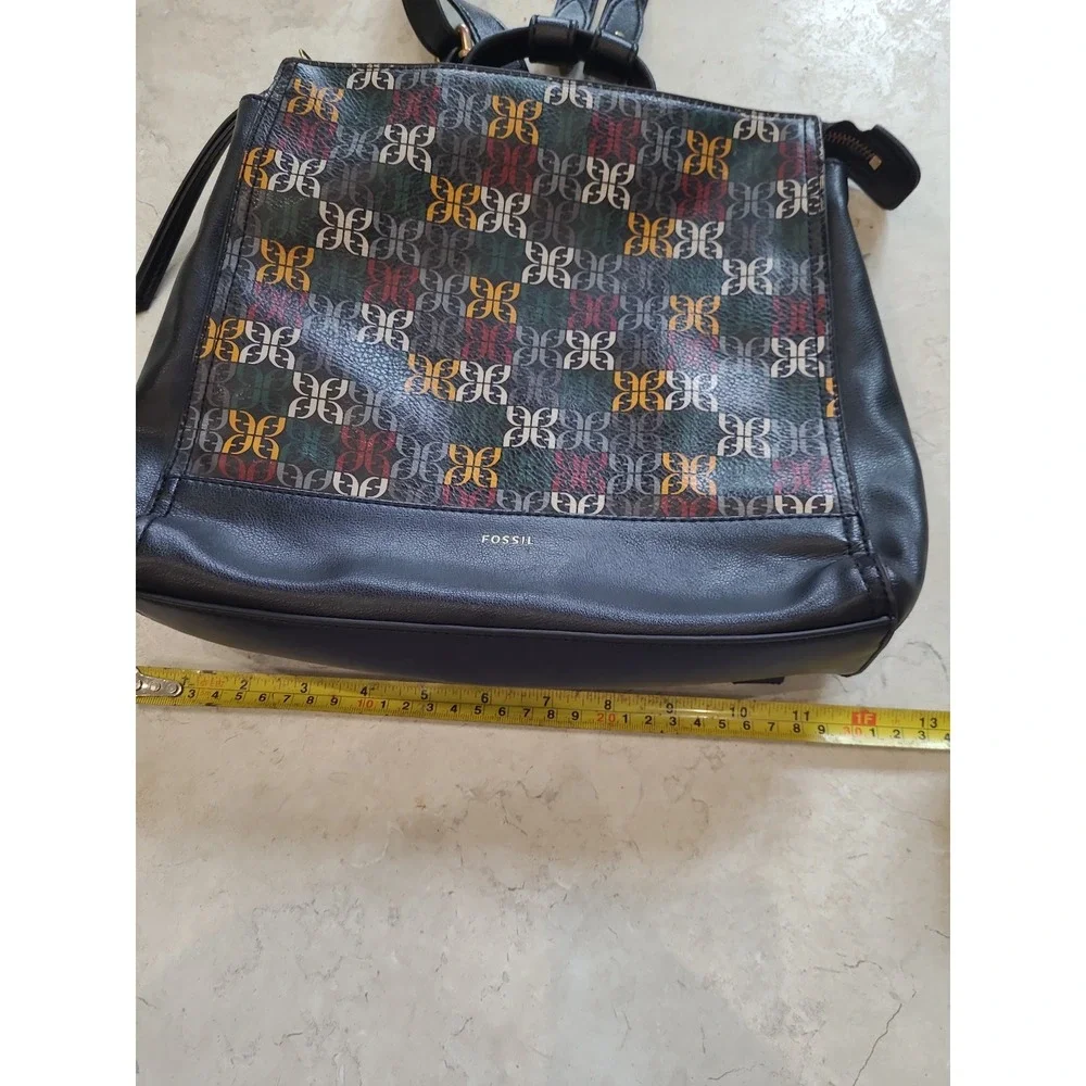 Fossil Elina Convertible Small Backpack black multicolor logo‎ print.